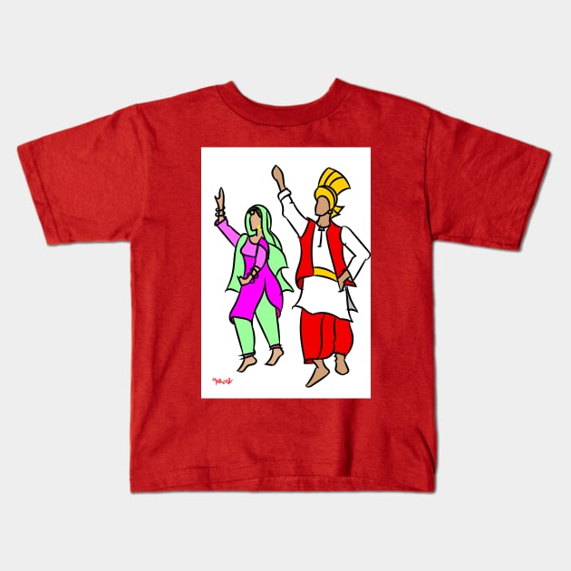 Punjabi couple Kids T-Shirt by sukhpalgrewal